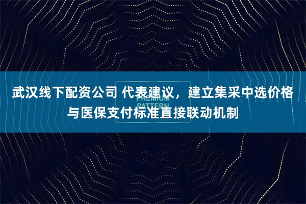 武汉线下配资公司 代表建议，建立集采中选价格与医保支付标准直接联动机制